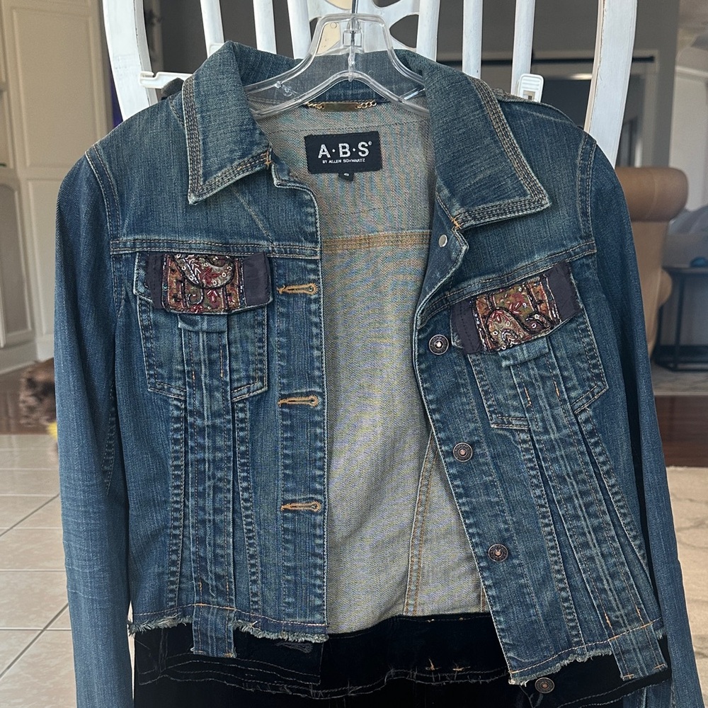 A.B.S. Denim Jacket with Embroidered Pockets with matching skirt.